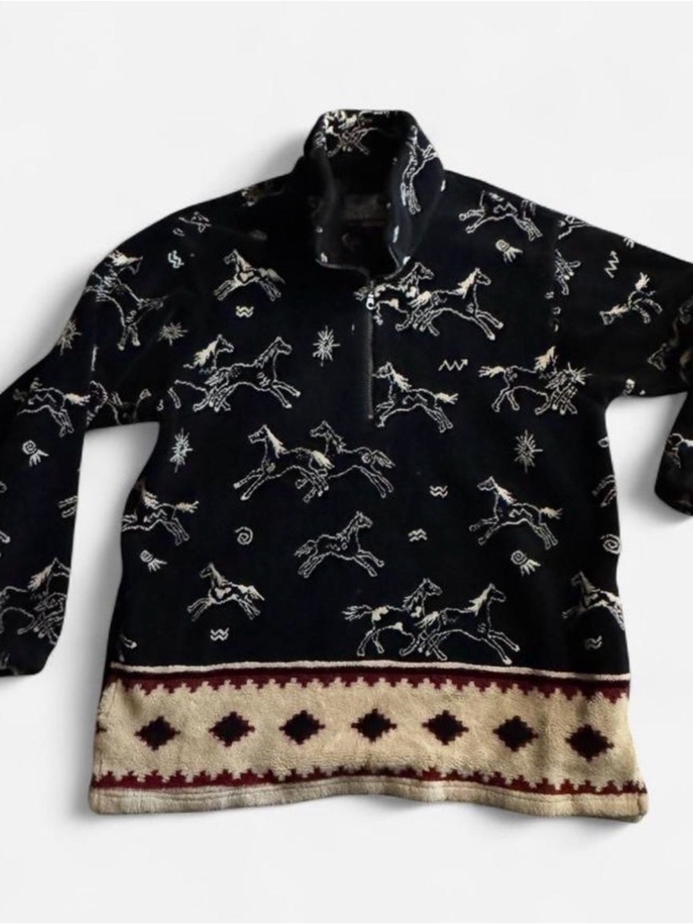 Vintage Tsunami XL Horse Print Sherpa Fleece Western Pullover
